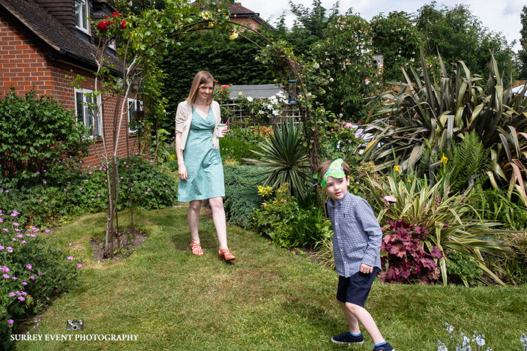 Garden party celebration - documentary wedding photographer in Surrey