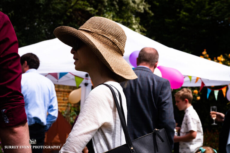 Garden party celebration - documentary wedding photographer in Surrey