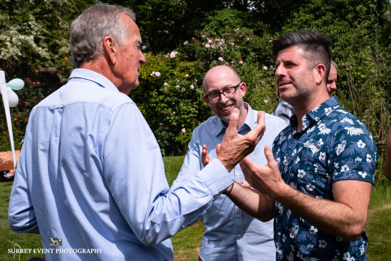 Garden party celebration - documentary wedding photographer in Surrey