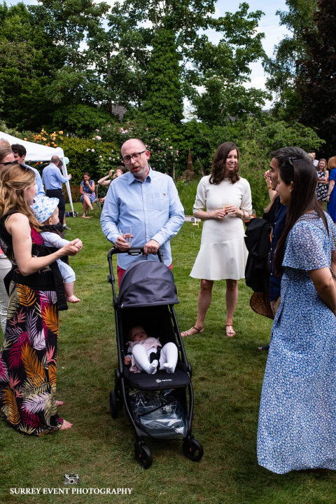 Garden party celebration - documentary wedding photographer in Surrey
