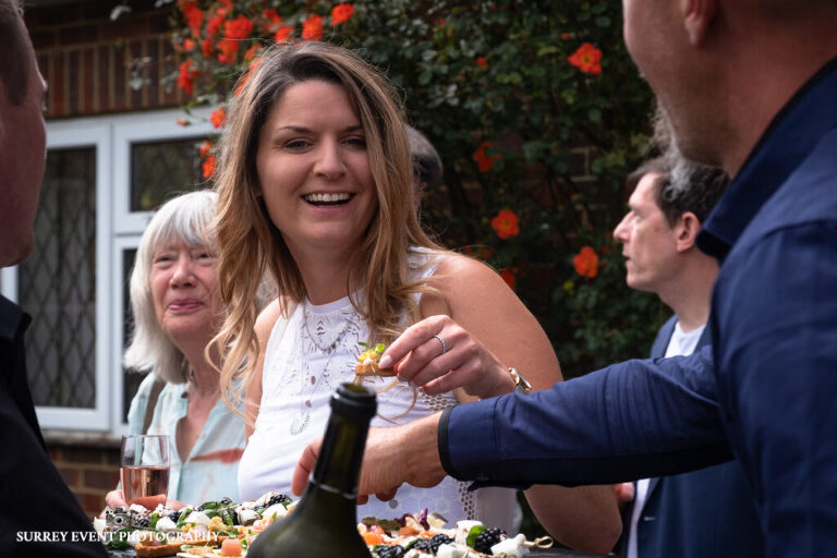 Garden party celebration - documentary wedding photographer in Surrey
